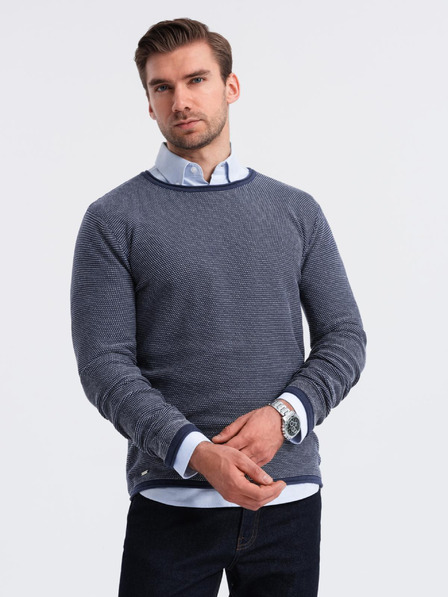 Ombre Clothing Férfi kötött RELAXED FIT pulóver mintás kék Ombre ruházat
