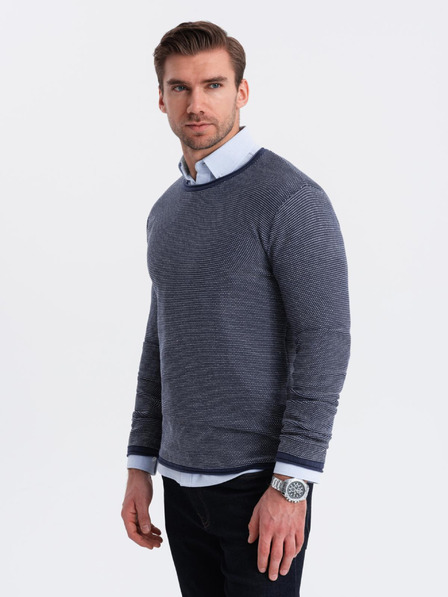 Ombre Clothing Férfi kötött RELAXED FIT pulóver mintás kék Ombre ruházat