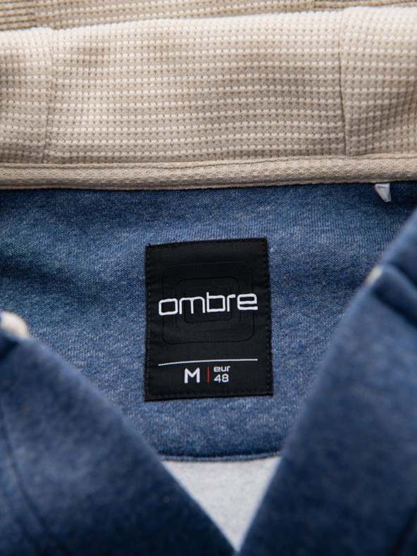 Ombre Clothing Férfi kapucnis pulóver gombokkal kék Ombre Clothing