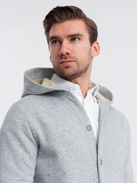 Ombre Clothing Férfi kapucnis, gombos pulóver - szürke melange V2 OM-SSZP-0186 Ombre Clothing Ombre Clothing