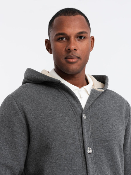 Ombre Clothing Férfi kapucnis pulóver gombokkal - grafit melange V4 OM-SSZP-0186 Ombre Ruházat Ombre