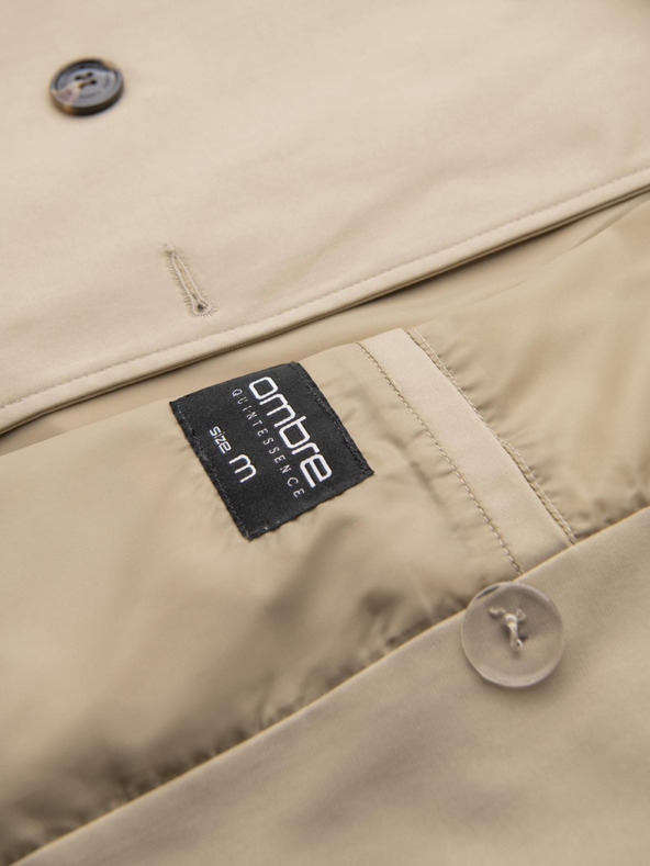 Ombre Clothing Elegáns férfi SLIM FIT kabát övvel bézs Ombre Ruházat Ombre Clothing