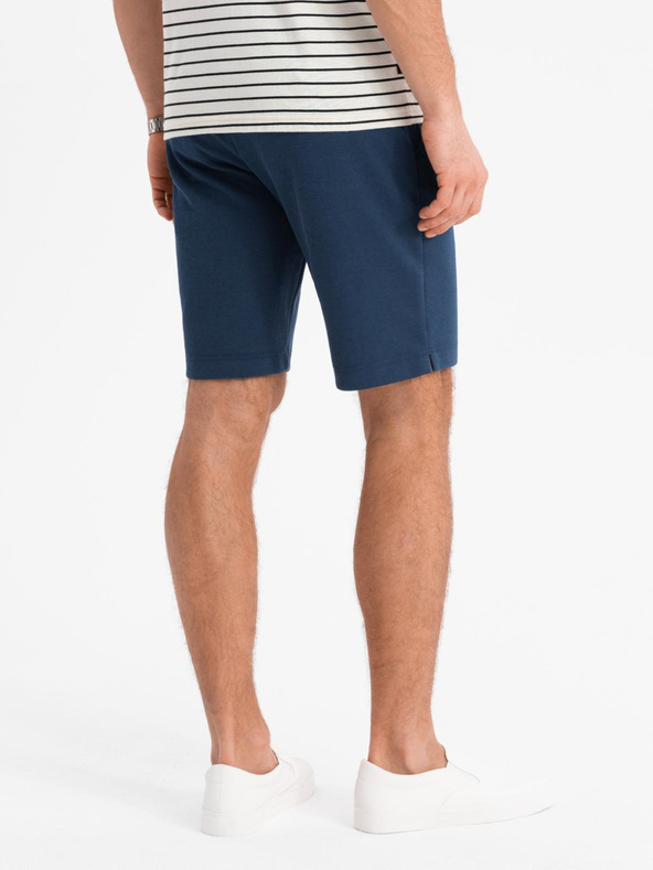 Ombre Clothing Férfi SLIM FIT rövidnadrág strukturált melange kötött kék Ombre Ruházat Ombre Ruházat