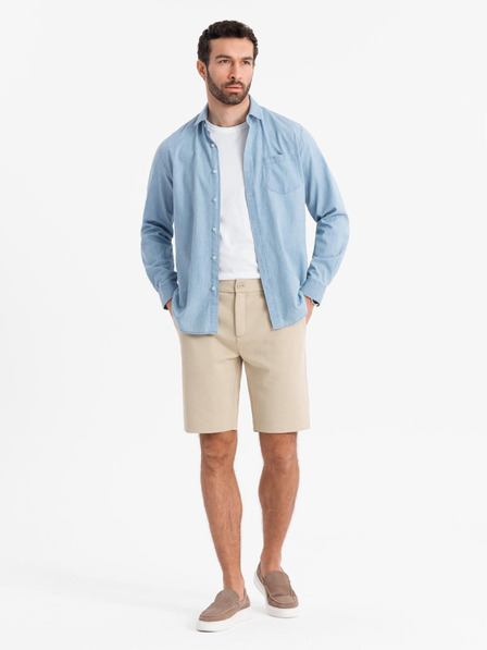 Ombre Clothing Férfi SLIM FIT rövidnadrág strukturált melange kötött bézs Ombre ruházat