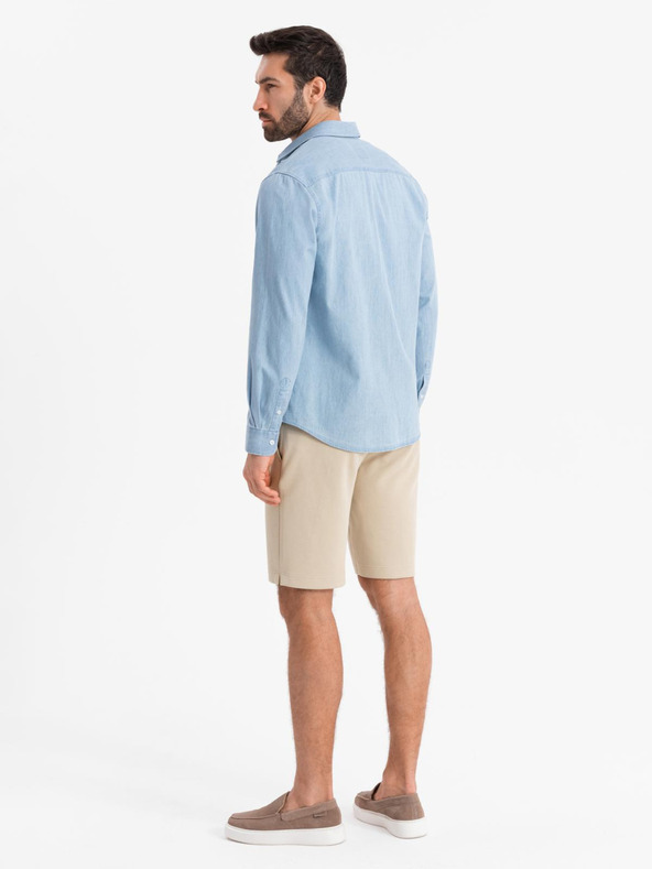 Ombre Clothing Férfi SLIM FIT rövidnadrág strukturált melange kötött bézs Ombre ruházat