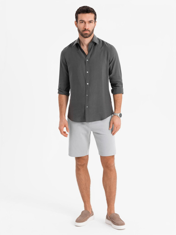 Ombre Clothing Férfi rövidnadrág SLIM FIT strukturált melange kötött világosszürke Ombre Ruházat Ombre Ruházat