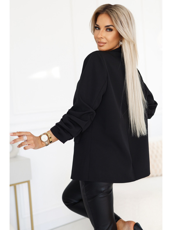 numoco Női klasszikus kabát fodros ujjakkal - fekete