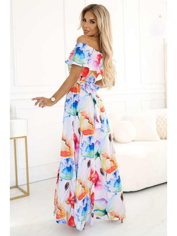 numoco Hosszú nyári ruha övvel - színes virágmintás Numoco