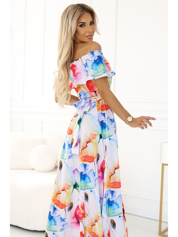 numoco Hosszú nyári ruha övvel - színes virágmintás Numoco