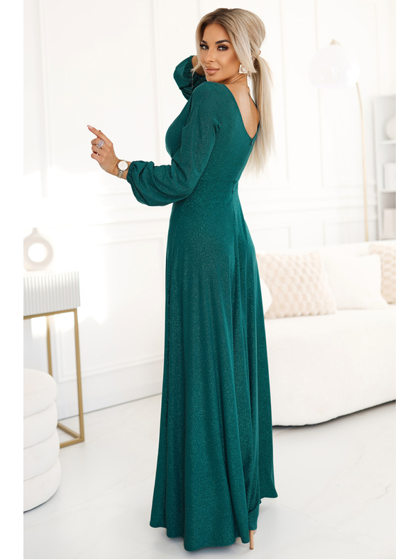 numoco Fényes, hosszú ruha nyakkivágással, hosszú ujjakkal és lábszárrésszel Numoco