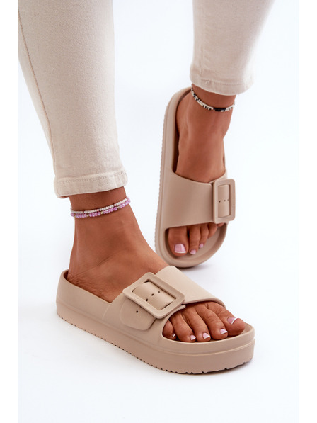 BIG STAR SHOES Női platformos habszivacs papucs csattal Big Star bézs színű