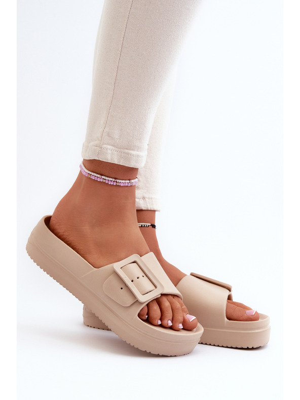 BIG STAR SHOES Női platformos habszivacs papucs csattal Big Star bézs színű