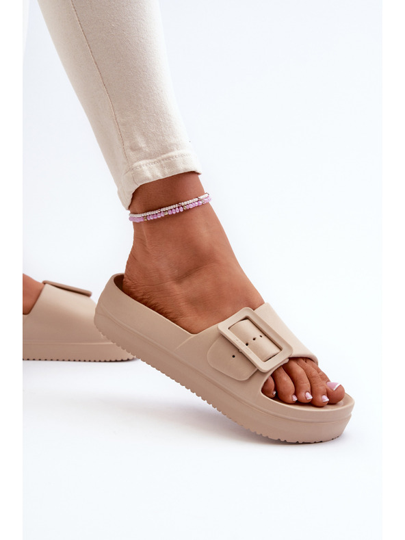 BIG STAR SHOES Női platformos habszivacs papucs csattal Big Star bézs színű