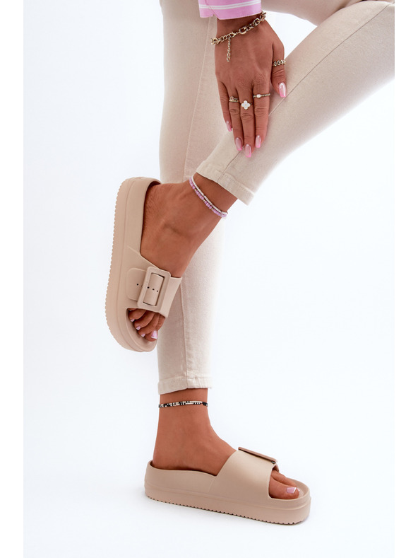 BIG STAR SHOES Női platformos habszivacs papucs csattal Big Star bézs színű