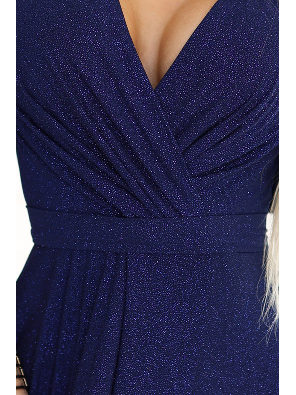 numoco Fényes, hosszú ujjú ruha nyakkivágással - sötétkék, csillogó Numoco