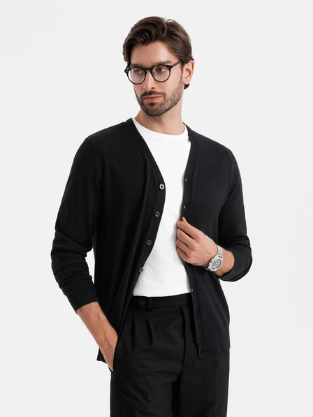Ombre Clothing Férfi kötött pulóver strukturált pöttyökkel - sötétkék Ombre ruházat
