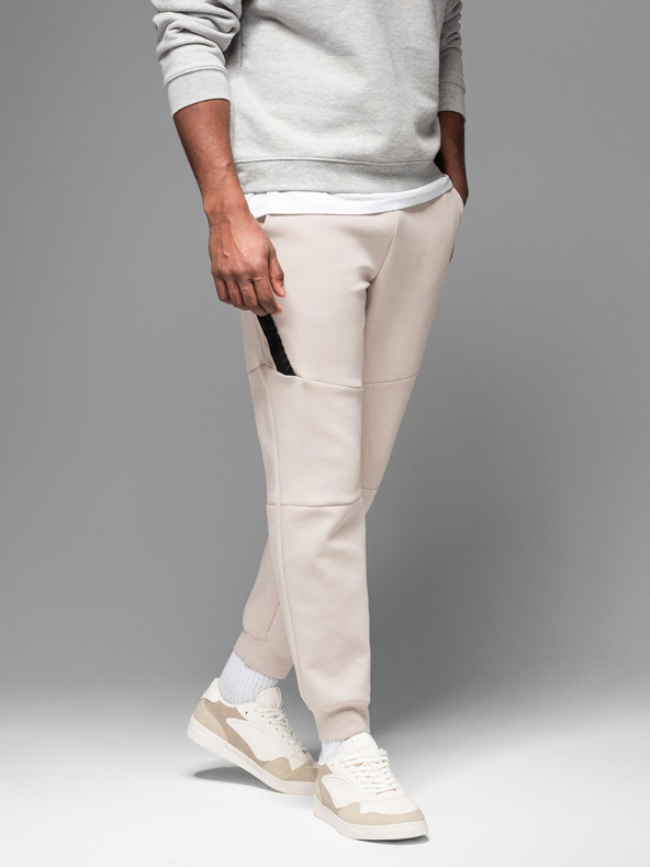 Ombre Clothing Férfi tréningnadrág bordázott mandzsettával és díszes cipzárral - homok Ombre Clothing