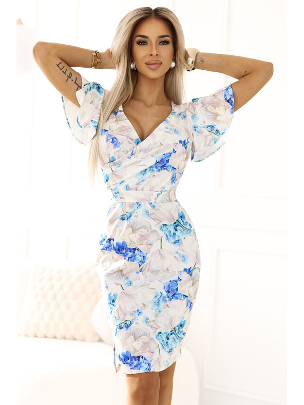 numoco Numoco ruha ceruza nyakkivágással, ujjakkal és övvel