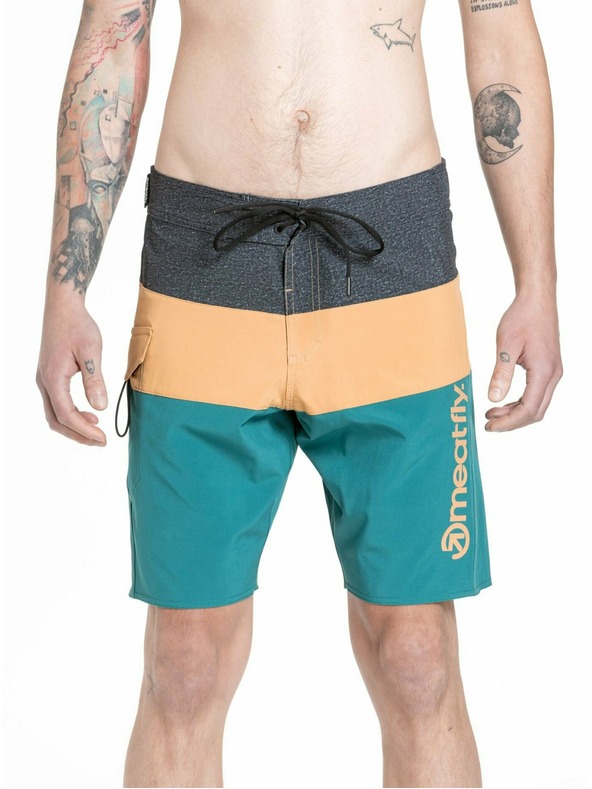 Meatfly Meatfly férfi fürdőnadrág Mitch Boardshorts 21" Kígyózöld / Teve | Zöld | Méret