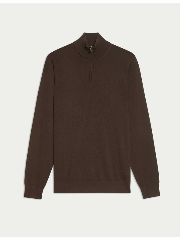 Marks & Spencer Merino wool short zip sweater Marks & Spencer brown