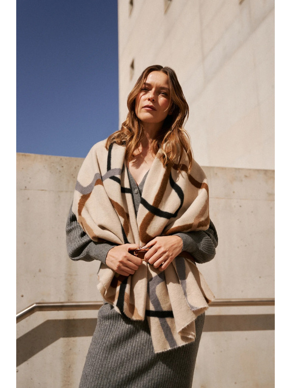 Moodo Moodo barna és bézs színű női mintás sál Moodo