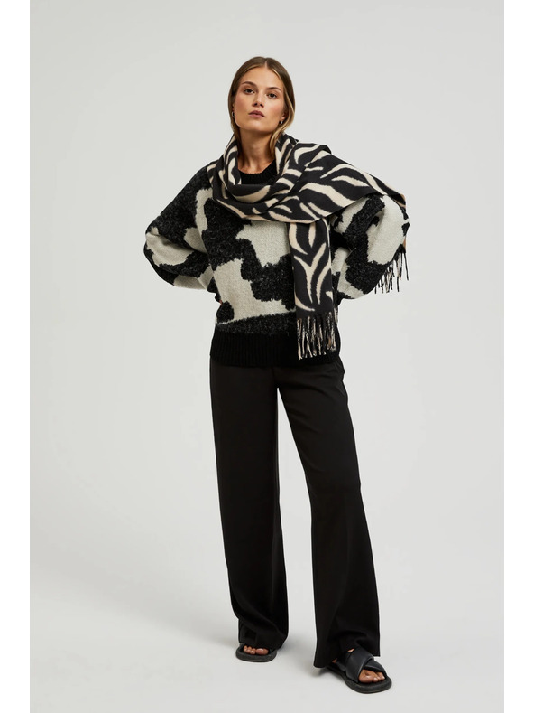 Moodo Krém-fekete mintás női sál Moodo