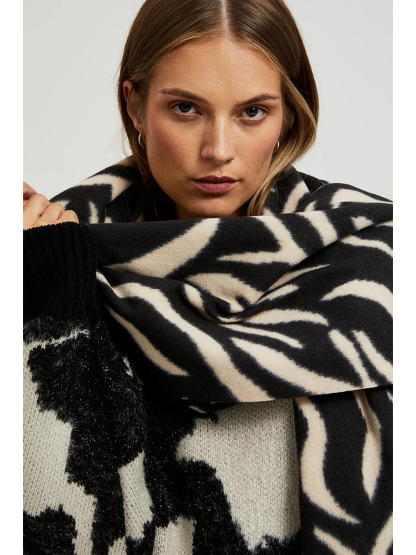 Moodo Krém-fekete mintás női sál Moodo