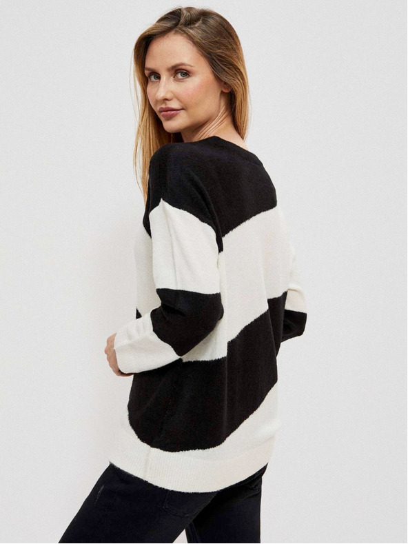 Moodo Fehér-fekete női pulóver Moodo