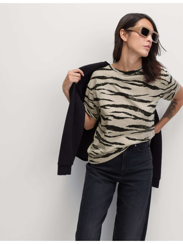 Marks & Spencer Mintás póló pamut-modal keverékből Marks & Spencer bézs