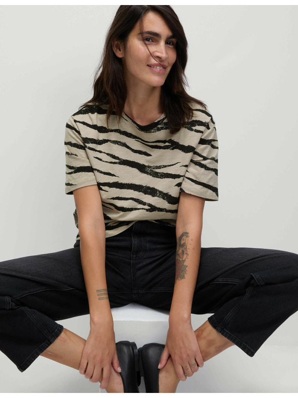 Marks & Spencer Mintás póló pamut-modal keverékből Marks & Spencer bézs