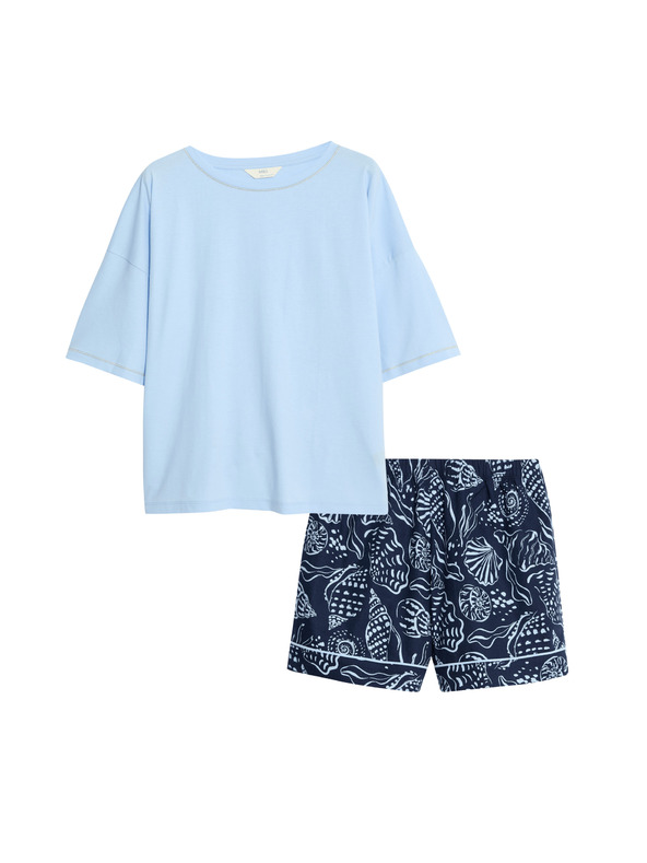 Marks & Spencer Short set with high cotton content and print Marks & Spencer blue