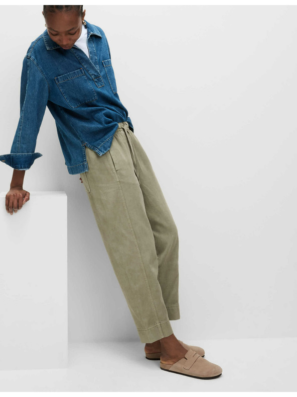 Marks & Spencer Színezett, húzózsinóros, karcsúsított szabású nadrág Marks & Spencer bézs