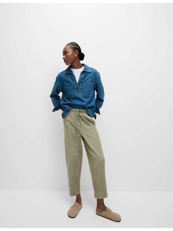 Marks & Spencer Színezett, húzózsinóros, karcsúsított szabású nadrág Marks & Spencer bézs