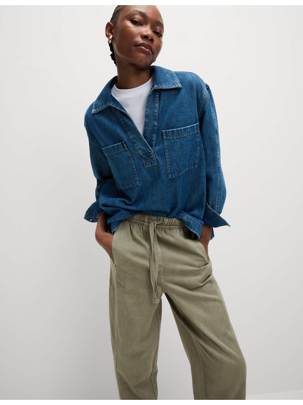 Marks & Spencer Színezett, húzózsinóros, karcsúsított szabású nadrág Marks & Spencer bézs