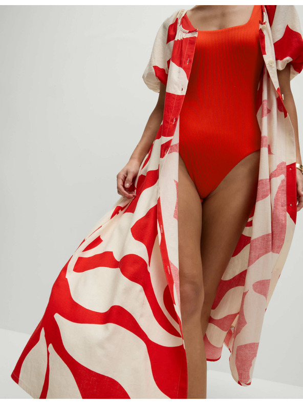 Marks & Spencer Texturált fürdőruha ovális nyakkivágással Marks & Spencer piros