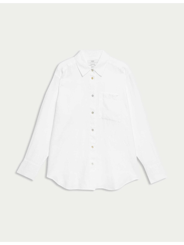 Marks & Spencer Oversized Girlfriend stílusú len ing gallérral Marks & Spencer fehér