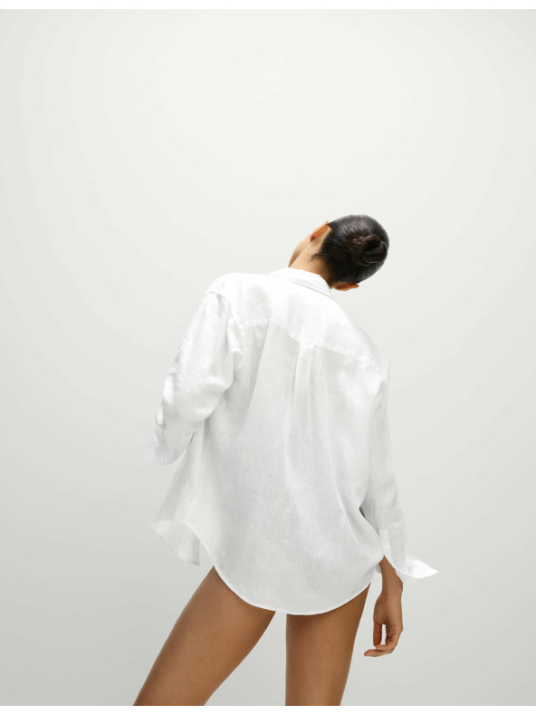 Marks & Spencer Oversized Girlfriend stílusú len ing gallérral Marks & Spencer fehér