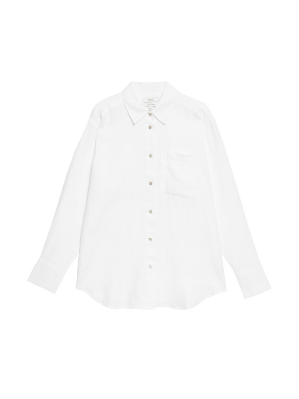 Marks & Spencer Oversized Girlfriend stílusú len ing gallérral Marks & Spencer fehér