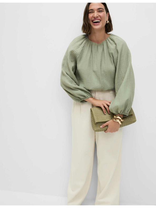 Marks & Spencer Széles szárú, magas derekú farmer Marks & Spencer krém