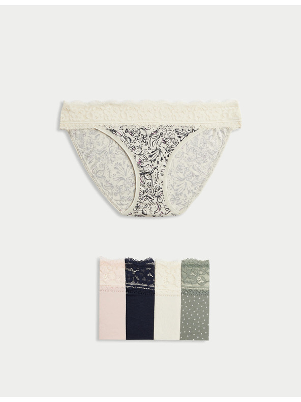 Marks & Spencer Csipkés bikini alsó pamut keverékből mintával, 5 db Marks & Spencer zöld