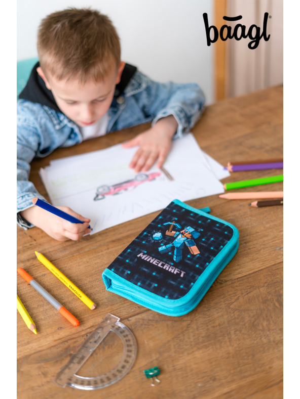 BAAGL  Minecraft Blue Axe Baagl egyszintes iskolai tolltartó, kék