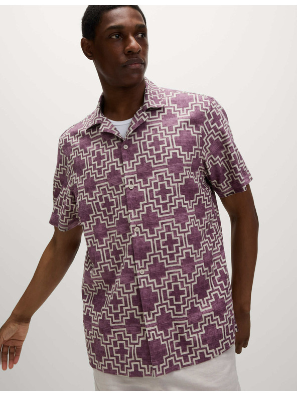 Marks & Spencer Rövid ujjú gépi len ing geometriai mintával Marks & Spencer piros