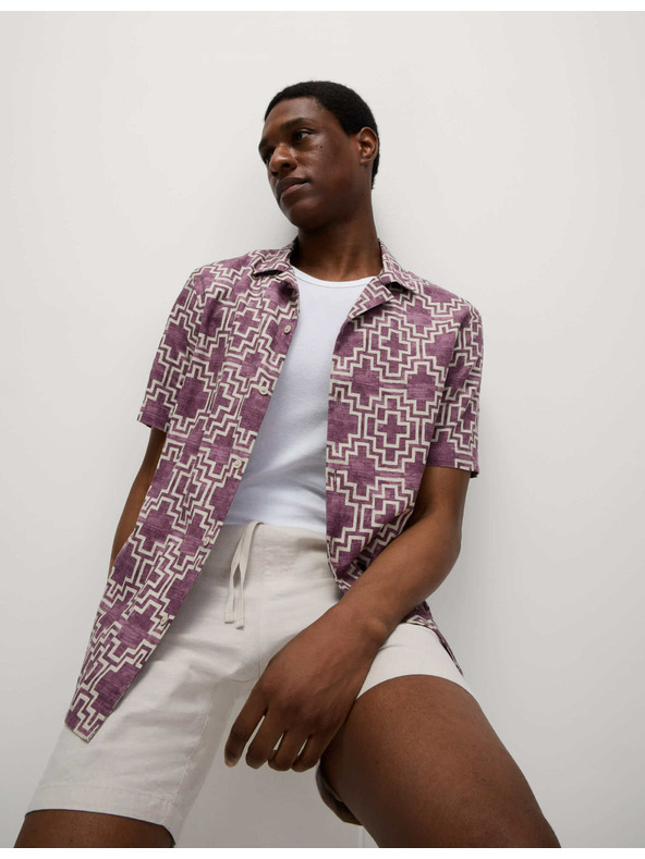 Marks & Spencer Rövid ujjú gépi len ing geometriai mintával Marks & Spencer piros