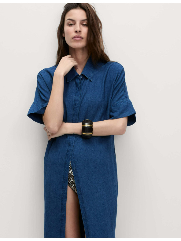 Marks & Spencer Tengerészkék ingruha magas len tartalmú gallérral Marks & Spencer