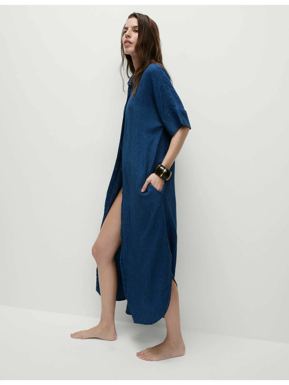 Marks & Spencer Tengerészkék ingruha magas len tartalmú gallérral Marks & Spencer