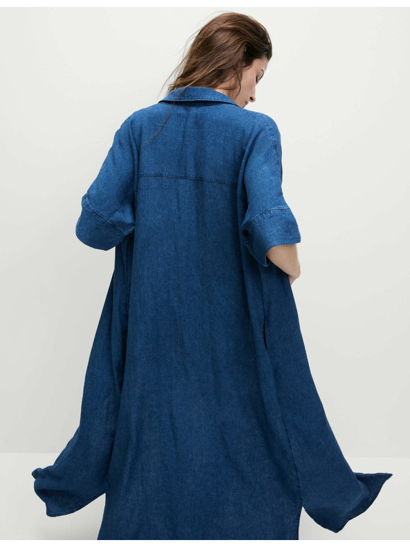 Marks & Spencer Tengerészkék ingruha magas len tartalmú gallérral Marks & Spencer