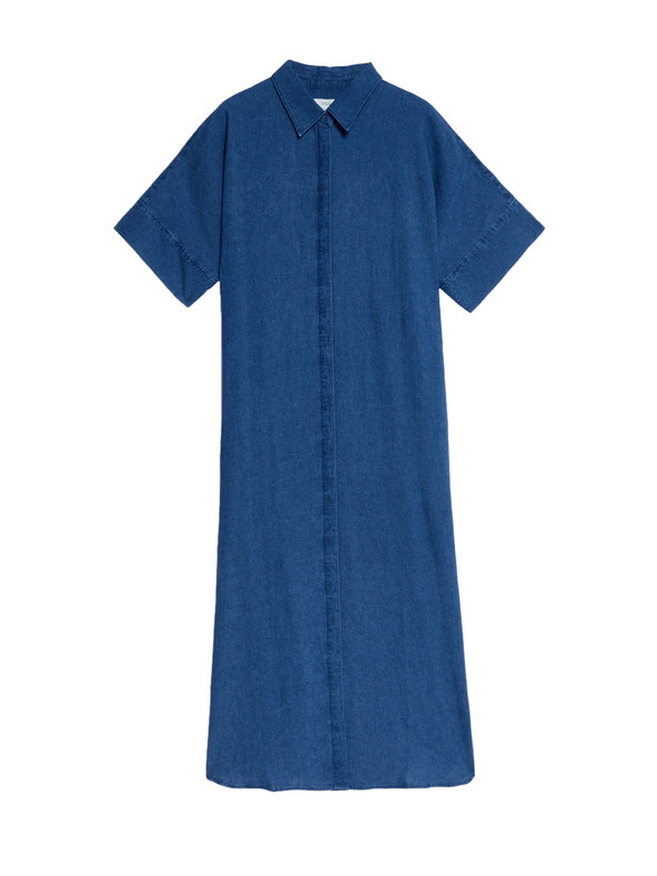 Marks & Spencer Tengerészkék ingruha magas len tartalmú gallérral Marks & Spencer