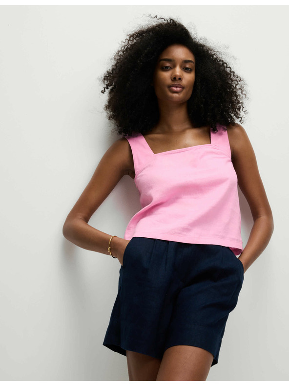 Marks & Spencer Marks & Spencer ujjatlan top szögletes nyakkivágással, magas lentartalommal rózsaszín