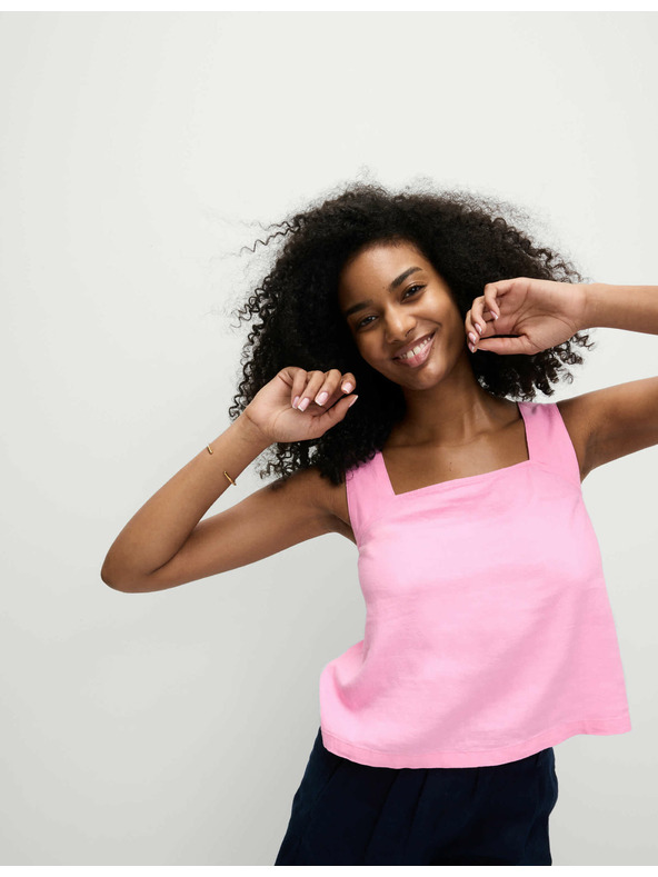 Marks & Spencer Marks & Spencer ujjatlan top szögletes nyakkivágással, magas lentartalommal rózsaszín