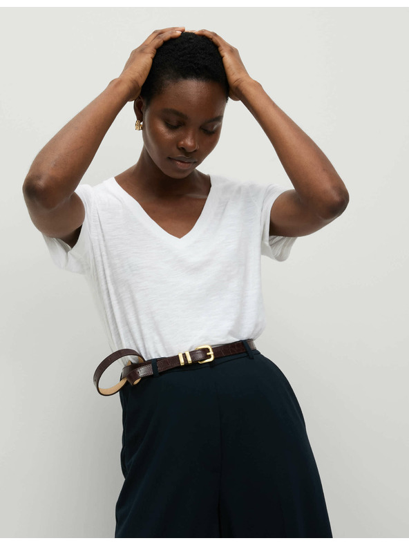 Marks & Spencer Marks & Spencer V-nyakú póló 100% pamutból fehér